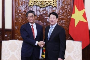 State President Luong Cuong (R) hosts a reception for Japanese Ambassador to Vietnam Ito Naoki in Hanoi on June 6. (Photo: VNA)