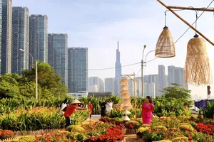 Visitors celebrate the 2026 New Year at Ba Son Flower Garden in HCMC. (Photo: SGGP)