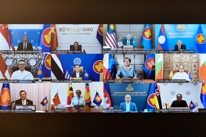 The special ASEAN foreign ministers’ meeting on the Middle East situation is held online on March 13. (Photo: Vietnamese Ministry of Foreign Affairs)