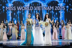 Miss World Vietnam 2025, Phan Phuong Oanh (C); first and second runners-up Le Phuong Khanh Nhu and Truong Tam Nhu