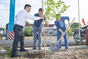 Tan Thanh Ward leaders join tree planting. (Photo: SGGP)