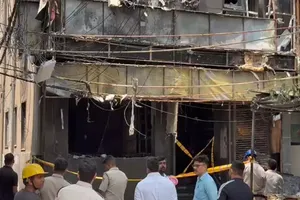 Investigators examine the scene of the hotel fire in New Delhi, India, on June 3, 2026. (Photo: ANI/SGGP)