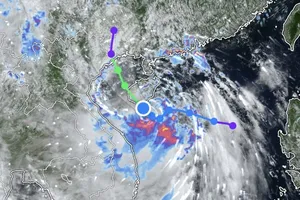 Satellite image shows the center of Storm Maysak at 9:30 a.m. on July 3. (Source: Screenshot from the Z.E app)