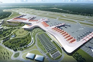 A graphic image of Terminal 2 of Phu Quoc International Airport. The new terminal is currently under construction.