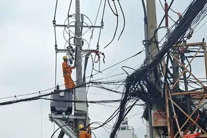 Ho Chi Minh City’s electricity sector repairs the power grid on Pham Van Chieu Street in An Hoi Dong Ward. (Photo: SGGP)