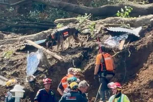 Lực lượng cứu hộ tại hiện trường. Ảnh: NT