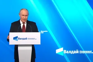 Tổng thống Nga Vladimir Putin phát biểu tại Hội nghị thường niên lần thứ 23 của Câu lạc bộ Valdai. Ảnh: TASS