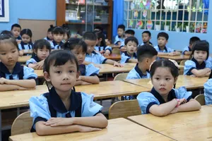 Học sinh Trường Tiểu học Nguyễn Văn Triết (phường Linh Xuân, TPHCM) trong ngày tựu trường năm học mới vào sáng 20-8