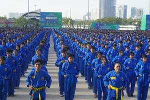 Học sinh tham gia màn đồng diễn võ nhạc vovinam