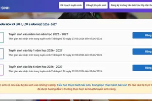 Giao diện cổng đăng ký tuyển sinh đầu cấp năm học 2026-2027 tại TPHCM