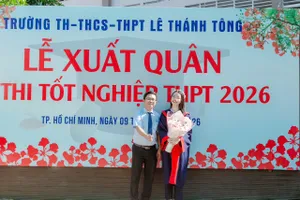 Nguyễn Lê Yến Nhi, học sinh lớp 12 B4, Trường TH-THCS-THPT Lê Thánh Tông tại lễ xuất quân tham dự kỳ thi tốt nghiệp THPT năm 2026. Ảnh: NVCC