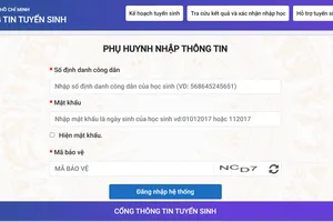Màn hình đăng nhập hệ thống đăng ký nguyện vọng thay đổi kết quả tuyển sinh