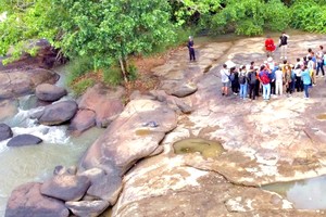 小朋友们来到梅瀑布游玩。