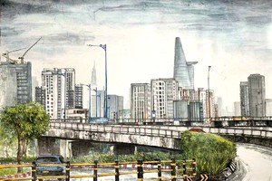 华人画家陈文海的《连结》水墨画。