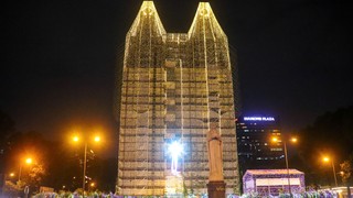 The Notre Dame Cathedral has been decorated by strings of LED lights spanning 500,000 meters.