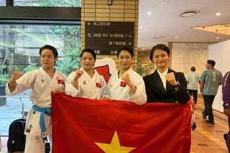 Các võ sĩ karate làm rạng danh thể thao Việt Nam trên đấu trường châu Á. Ảnh: TÂM MINH 
