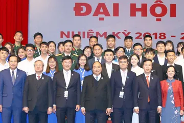 Thủ tướng Nguyễn Xuân Phúc dự Đại hội đại biểu toàn quốc Hội Sinh viên Việt Nam lần thứ 10. Ảnh: TTXVN