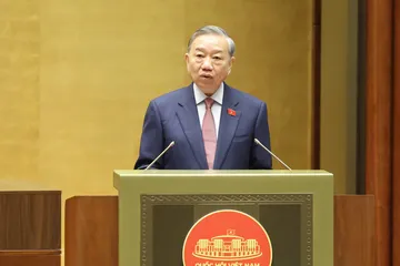 Tổng Bí thư Tô Lâm phát biểu tại phiên khai mạc kỳ họp thứ nhất, Quốc hội khóa XVI, sáng 6-4. Ảnh QUANG PHÚC