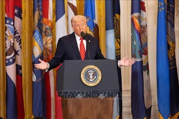 Tổng thống Donald Trump phát biểu tại một sự kiện ở Nhà Trắng ngày 20-3-2025. Ảnh: THX/TTXVN