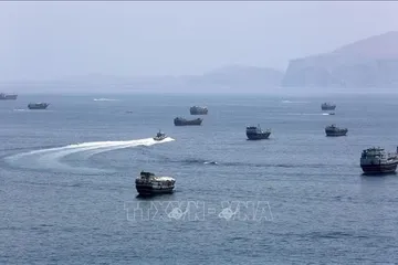 Tàu thuyền di chuyển trên eo biển Hormuz. Ảnh: THX/TTXVN