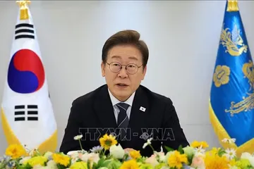 Tổng thống Hàn Quốc Lee Jae Myung phát biểu tại cuộc họp ở Seoul. Ảnh: Yonhap/TTXVN