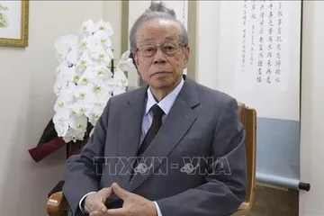 Cựu Thủ tướng Nhật Bản Yasuo Fukuda trả lời phỏng vấn báo chí ngày 25-11-2022. Ảnh tư liệu: THX/TTXVN phát