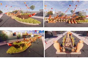 Phối cảnh chợ hoa xuân "Trên bến dưới thuyền" tại kênh Tàu Hũ - Bến Nghé.