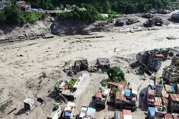 Khu vực bị lũ quét tàn phá tại Rasuwa, Nepal ngày 26-8. Ảnh: ANI/TTXVN phát