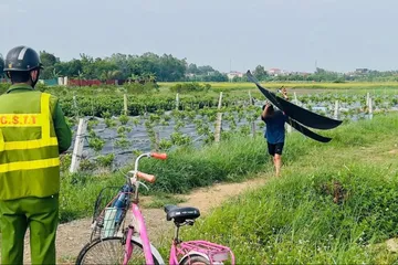 Lực lượng chức năng kiểm tra hiện trường khu vực thả diều gần sân bay Nội Bài. Ảnh: Cảng hàng không Quốc tế Nội Bài cung cấp