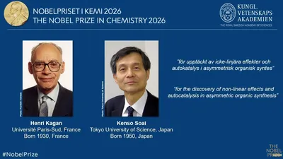 Hai nhà khoa học Henri Kagan và Kenso Soai giành được giải thưởng Nobel Hóa học 2026 ẢNH: NOBEL PRIZE 
