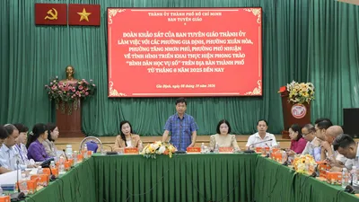  Đồng chí Lê Văn Minh, Thành ủy viên, Phó trưởng Ban thường trực, Ban Tuyên giáo Thành ủy TPHCM, chủ trì buổi làm việc