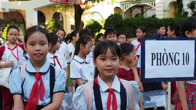 Học sinh tham dự khảo sát tuyển sinh vào lớp 6 Trường THCS-THPT Trần Đại Nghĩa (phường Sài Gòn) 