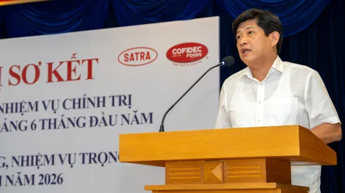 Ông Nguyễn Hữu Nghĩa, Chủ tịch Hội đồng thành viên SATRA phát biểu tại hội nghị. Ảnh: SATRA