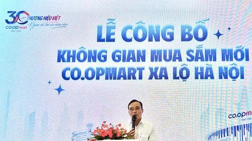 Ông Nguyễn Ngọc Thắng, Phó Tổng Giám đốc Saigon Co.op phát biểu tại lễ công bố không gian mua sắm mới Co.opmart Xa Lộ Hà Nội. Ảnh: MINH XUÂN