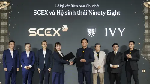 Công ty Cổ phần Sàn Giao dịch Tài sản Mã hóa Sacom (SCEX) và Công ty TNHH IVY tại lễ ký kết hợp tác.