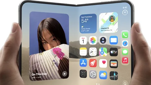 iPhone Duo, chiếc điện thoại màn hình gập đầu tiên trong lịch sử của Apple. Ảnh: Apple