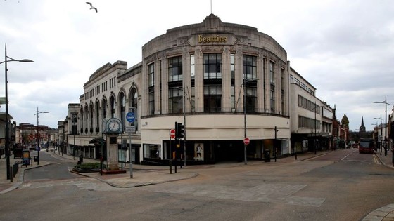 Empty streets around a department store in Wolverhampton, central England. PHOTO: NICK POTTS/PA WIRE/ZUMA PRESS
