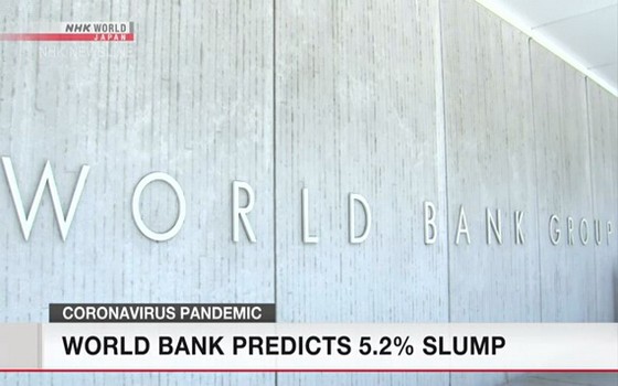 世界銀行公佈報告稱,預計今年全球經濟將下滑5.2%,陷入二戰以來最嚴重的經濟衰退。(圖源:NHK視頻截圖)