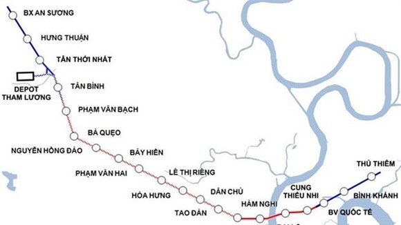 Metro Line No 2’s planned stations and route map. (Photo courtesy of the HCM City Management Authority of Urban Railways)