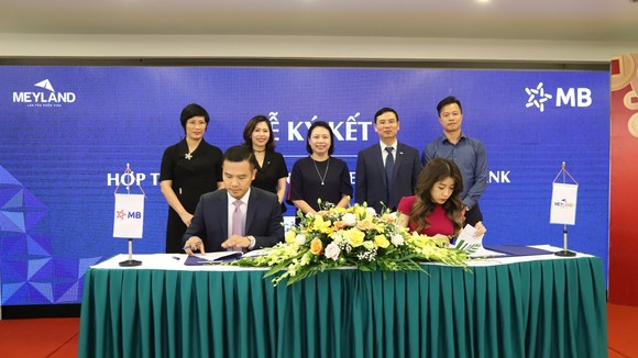 Bà Nguyễn Phương Anh - Thành viên HĐQT CTCP Bất động sản Tập đoàn Tân Á Đại Thành và ông Hồ Mạnh Tùng – Giám đốc MBBank chi nhánh Từ Liêm ký thỏa thuận hợp tác toàn diện.