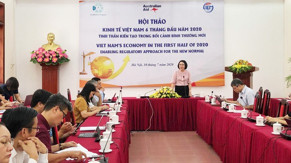 Bà Trần Thị Hồng Minh, Viện trưởng Viện Nghiên cứu quản lý kinh tế Trung ương (CIEM) phát biểu khai mạc hội thảo