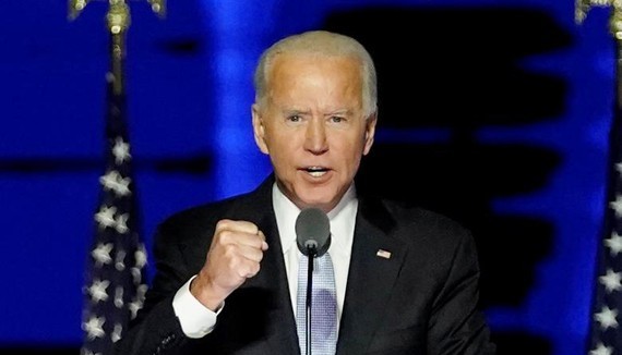 Ông Joe Biden tuyên bố giành chiến thắng tại buổi lễ ở quê nhà, thành phố Wilmington, bang Delaware, Hoa Kỳ, 8-11-2020. Ảnh: REUTERS