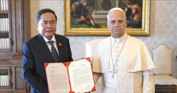 Chủ tịch Quốc hội Trần Thanh Mẫn hội kiến Giáo hoàng Tòa thánh Vatican Leo XIV