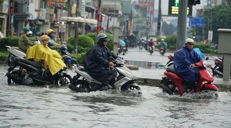 Một số nơi ở TPHCM ngập cục bộ sau mưa lớn chiều và tối 22-9. Trong ảnh, một đoạn đường Lý Thường Kiệt bị ngập. Ảnh: KIÊN CƯỜNG