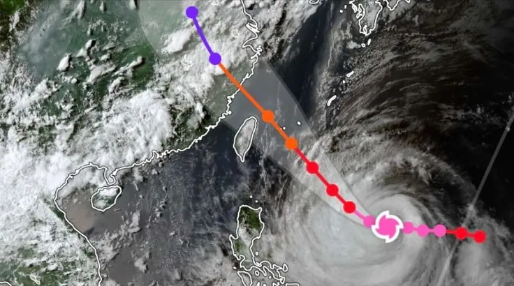 Vị trí tâm bão Bavi lúc 16 giờ 40 phút ngày 8-7 trên ảnh mây vệ tinh Himawari. Ảnh chụp màn hình từ Zoom Earth