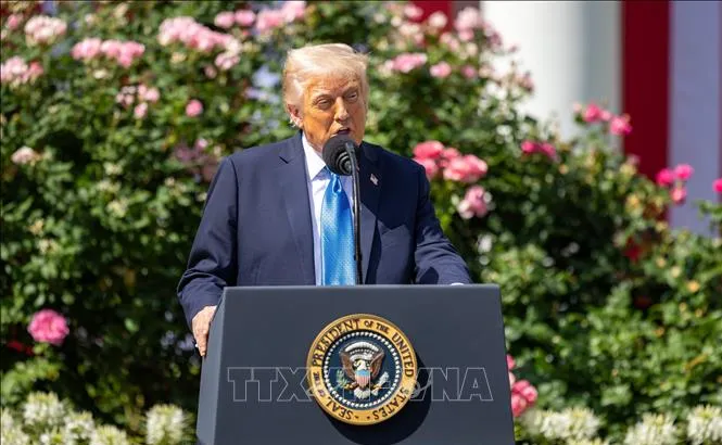 Tổng thống Mỹ Donald Trump phát biểu tại Nhà Trắng, Washington, D.C. Ảnh: THX/TTXVN