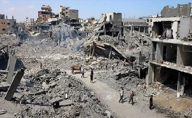 Cảnh đổ nát do xung đột tại Dải Gaza. Ảnh: IRNA/TTXVN