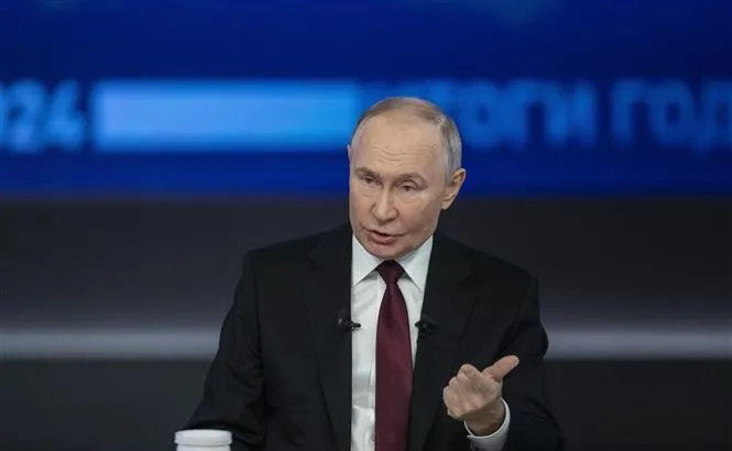 Tổng thống Nga Vladimir Putin phát biểu tại thủ đô Moskva. Ảnh: THX/TTXVN