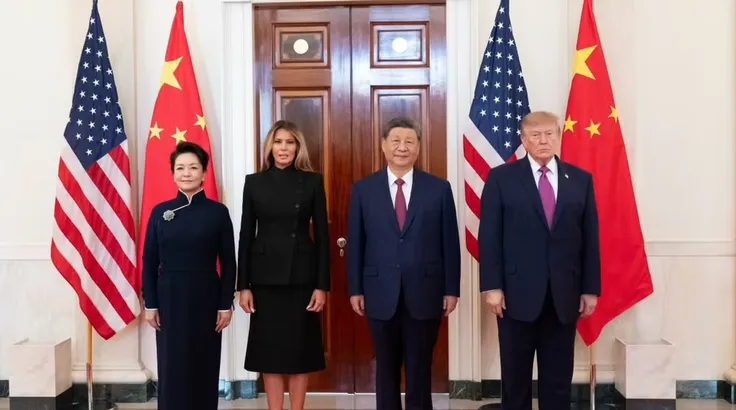 Chủ tịch Trung Quốc và phu nhân chụp ảnh chung với Tổng thống Mỹ và phu nhân trong lễ đón tại Nhà trắng, ngày 24-9. Ảnh: THX/TTXVN