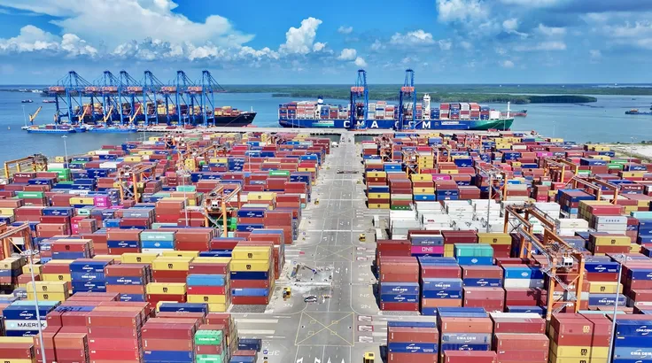 Tàu container cập cảng Gemalink (phường Tân Phước, TPHCM). Ảnh: THÀNH HUY